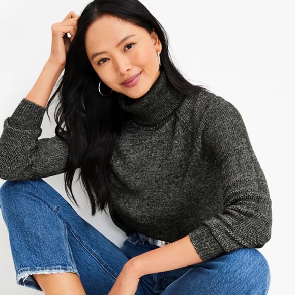 Loft Petite Grey Stitchy Turtleneck Sweater - Picture 2 of 4